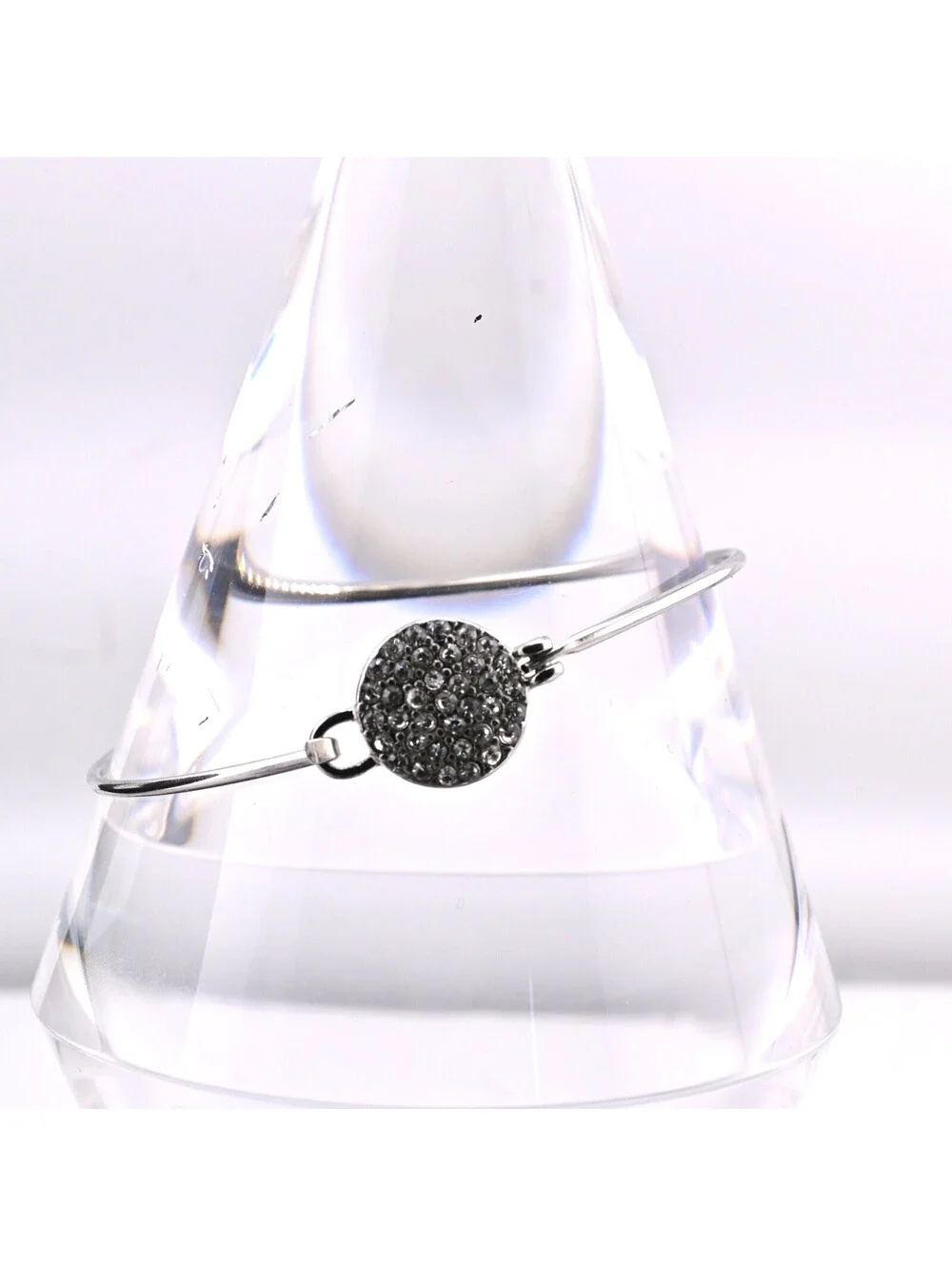 Silver Pave Rhinestone Disc Bracelet Bangle Pendant Hook Cuff 62mm Across